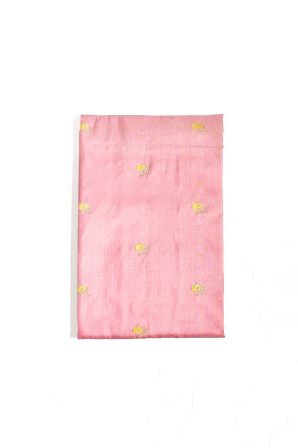 Peachy Pink Kadhwa Woven Banarasi Katan Silk Fabric