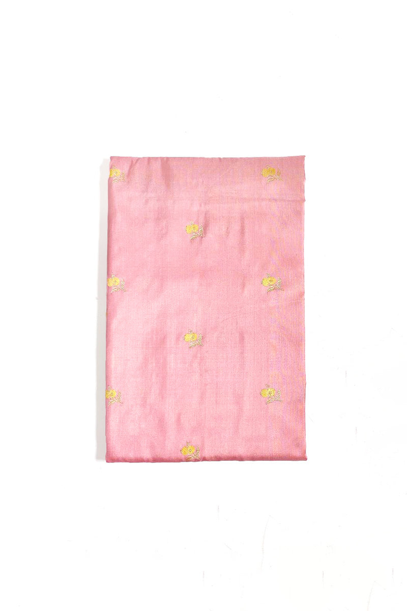 Peachy Pink Kadhwa Woven Banarasi Katan Silk Fabric