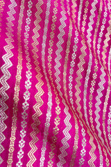 Magenta Pink Striped Woven Banarasi Silk Fabric,  banarasi fabric, silk fabric, brocade fabric, handloom fabric, indian fabric