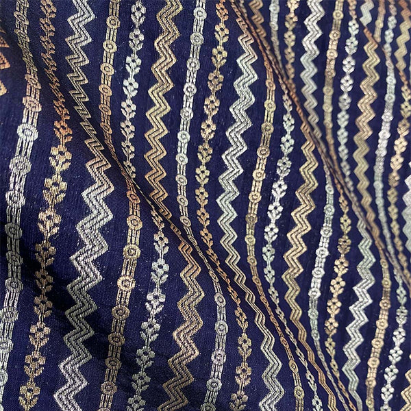 Products Ink Blue Striped Woven Banarasi Silk Fabric