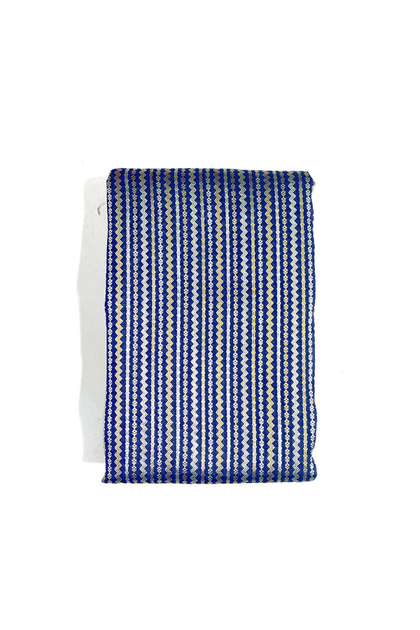 Ink Blue Striped Woven Banarasi Silk Fabric
