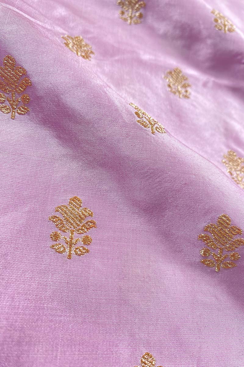 Rose Pink Kadhwa Woven Banarasi Katan Silk Fabric - Chinaya Banaras