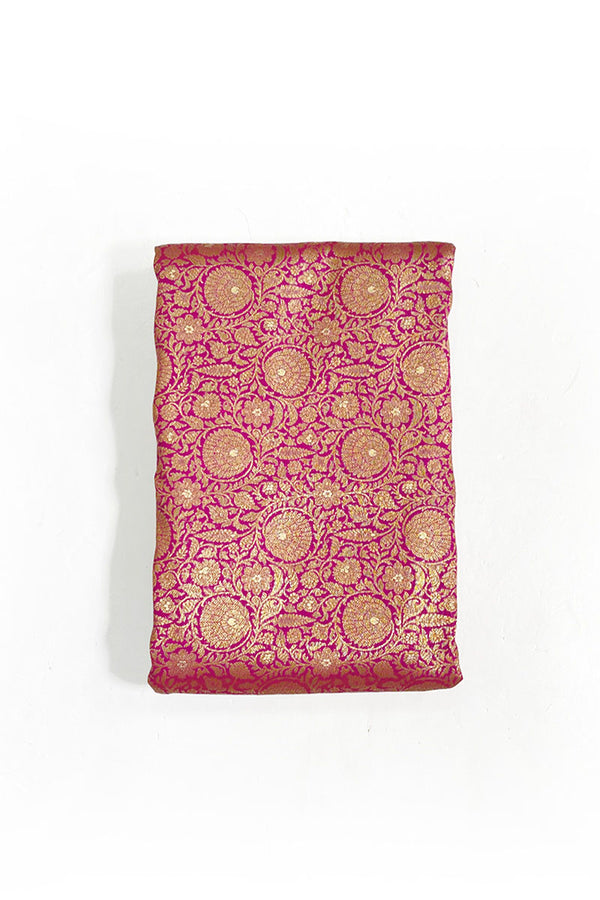 Raspberry Pink Woven Banarasi Silk Fabric - Chinaya Banaras