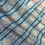Cobalt Blue Striped Woven Banarasi Silk Fabric