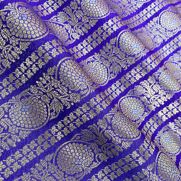 Voilet Striped Woven Banarasi Silk Fabric