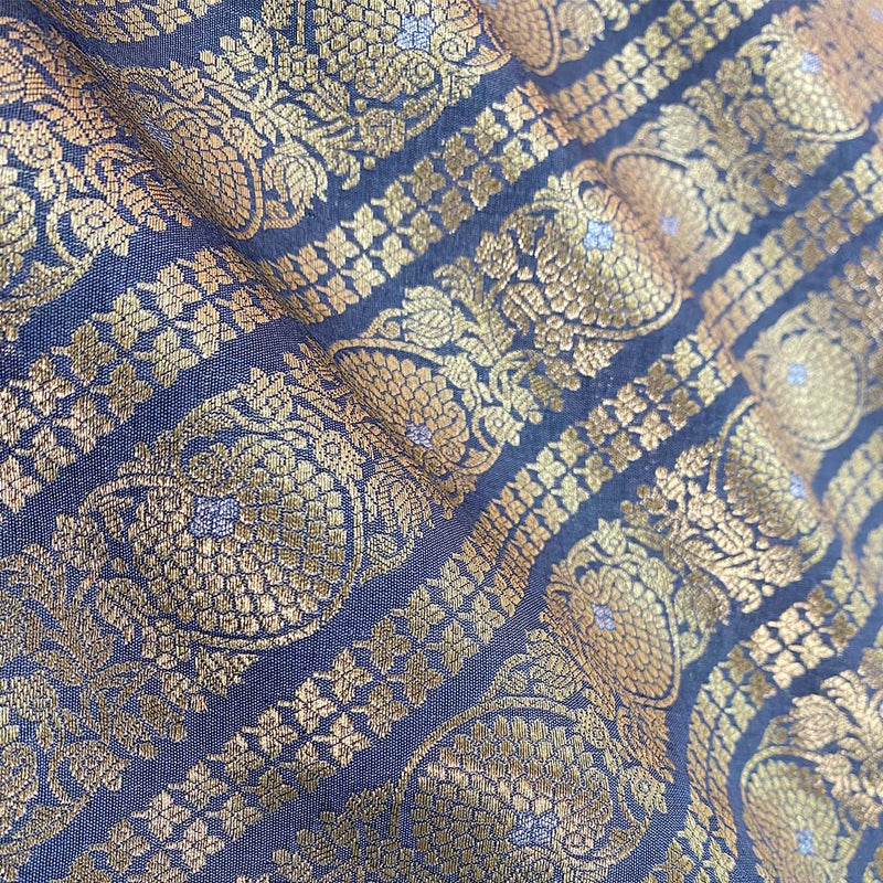 Products Slate Grey Striped Woven Banarasi Silk Fabric