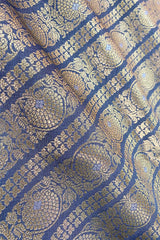 Slate Grey Striped Woven Banarasi Silk Fabric By Chinaya Banaras