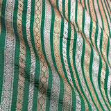 Emerald Green Striped Woven Banarasi Silk Fabric