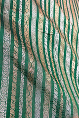 Emerald Green Striped Woven Banarasi Silk Fabric By Chinaya Banaras 