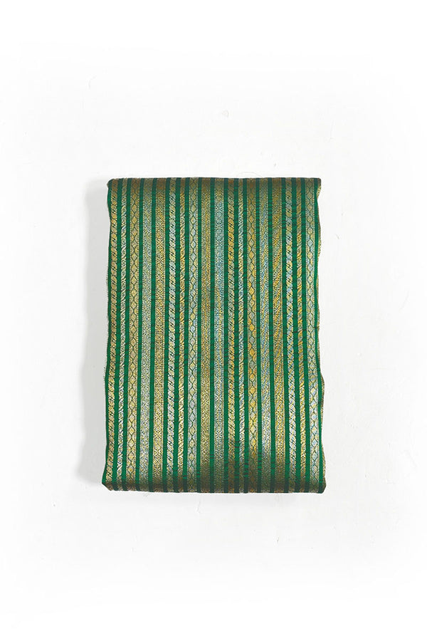 Emerald Green Striped Woven Banarasi Silk Fabric - Chinaya Banaras