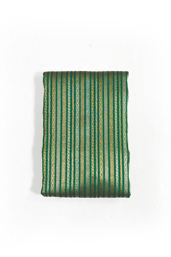 Emerald Green Striped Woven Banarasi Silk Fabric