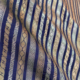 Navy Blue Striped Woven Banarasi Silk Fabric