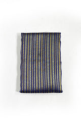 Navy Blue Striped Woven Banarasi Silk Fabric