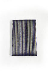 Navy Blue Striped Woven Banarasi Silk Fabric - Chinaya Banaras