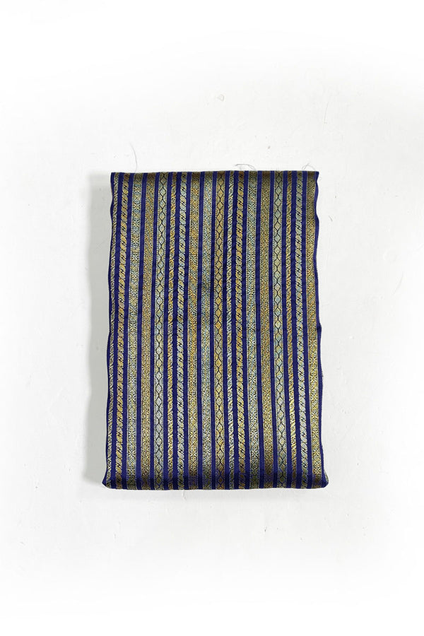 Navy Blue Striped Woven Banarasi Silk Fabric