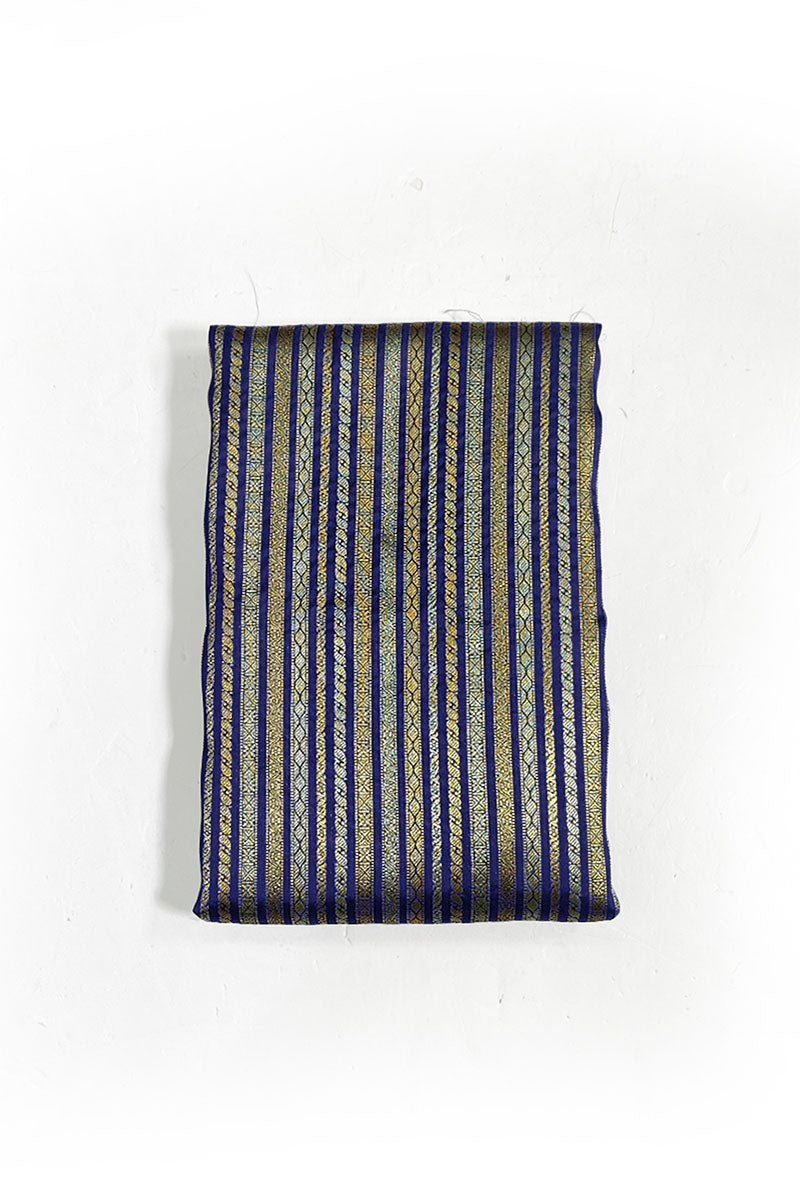 Navy Blue Striped Woven Banarasi Silk Fabric