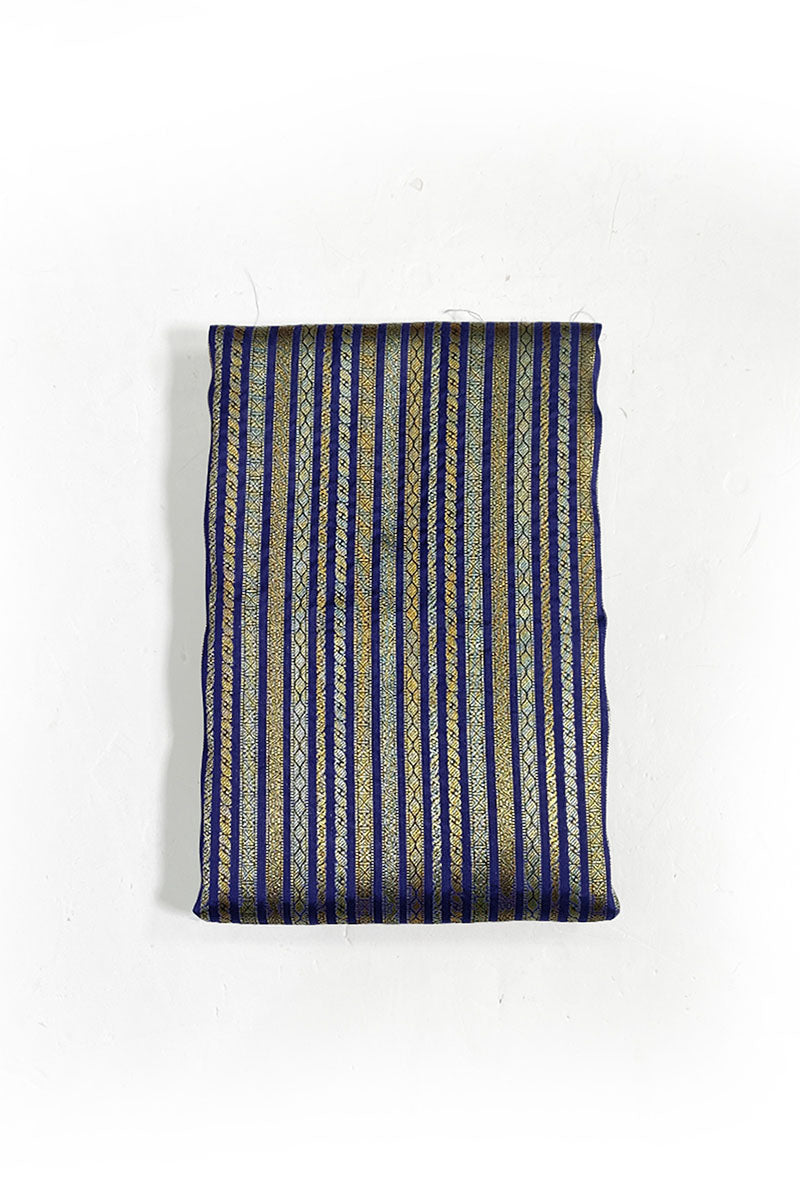 Navy Blue Striped Woven Banarasi Silk Fabric - Chinaya Banaras