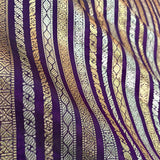 Purple Striped Woven Banarasi Silk Fabric At Chinaya Banaras