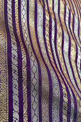 Deep Purple Striped Woven Banarasi Silk Fabric By Chinaya Banaras