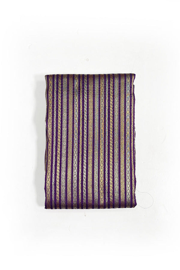 Deep Purple Striped Woven Banarasi Silk Fabric