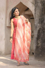 Anu Mishra In Hibiscus Pink Handwoven Mulberry Silk Suit Set - Chinaya Banaras