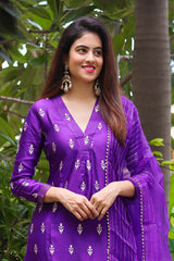 best Purple Handwoven Banarasi Silk Suit Set online at chinaya banaras