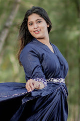 Anagha Sajeev In Navy Blue Embellished Cotton Dress - Chinaya Banaras