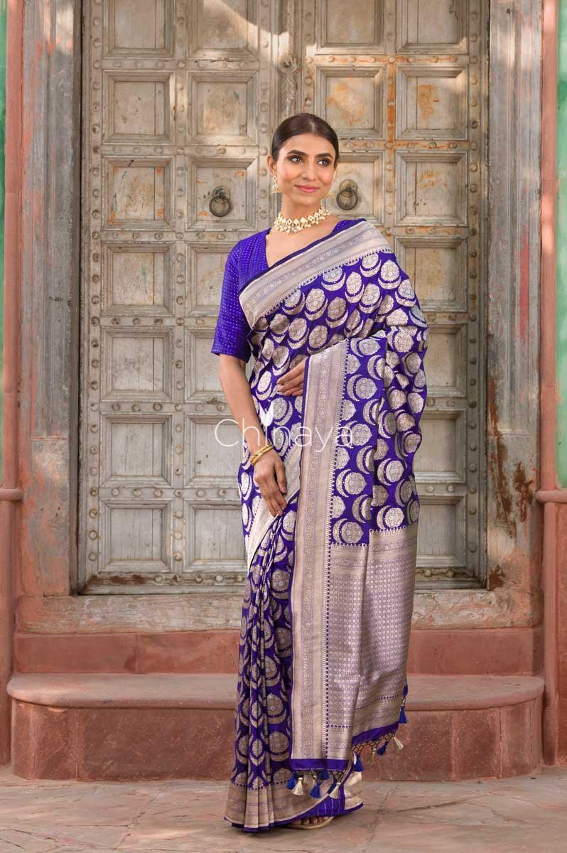 Royal Whirl Navy Blue Handwoven Banarasi Silk Saree