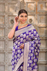 Royal Whirl Navy Blue Handwoven Banarasi Silk Saree