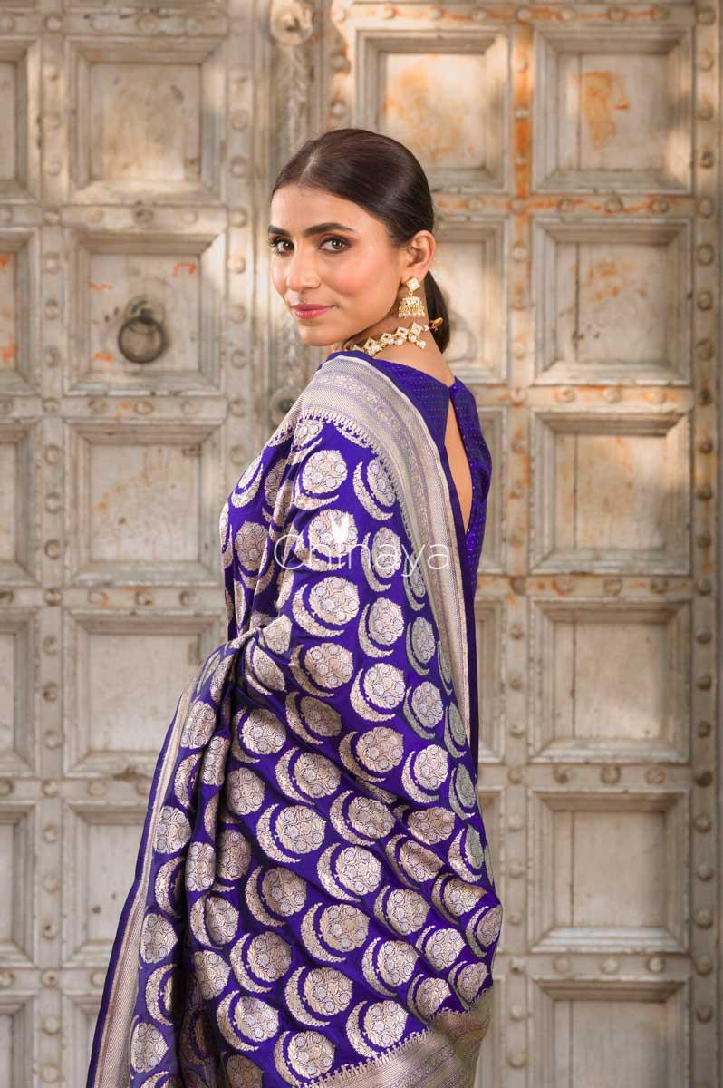 Royal Whirl Navy Blue Handwoven Banarasi Silk Saree