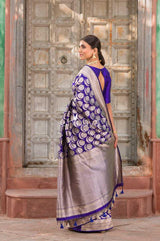 Royal Whirl Navy Blue Handwoven Banarasi Silk Saree