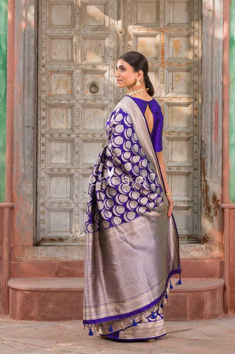 Royal Whirl Navy Blue Handwoven Banarasi Silk Saree