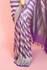 Iris Purple Rangkat Handloom Georgette Khaddi Silk Saree