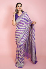 Sunitha Scharma In Iris Purple Rangkat Handloom Georgette Khaddi Silk Saree - Chinaya Banaras