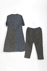 Charcoal Grey Striped Cotton Kurta Pant Set