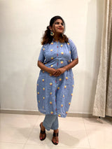 Ice Blue Woven Cotton Kurta Pant Set