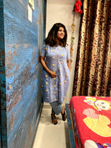 Ice Blue Woven Cotton Kurta Pant Set