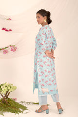 Baby Blue Pichwai Printed Linen Suit Set