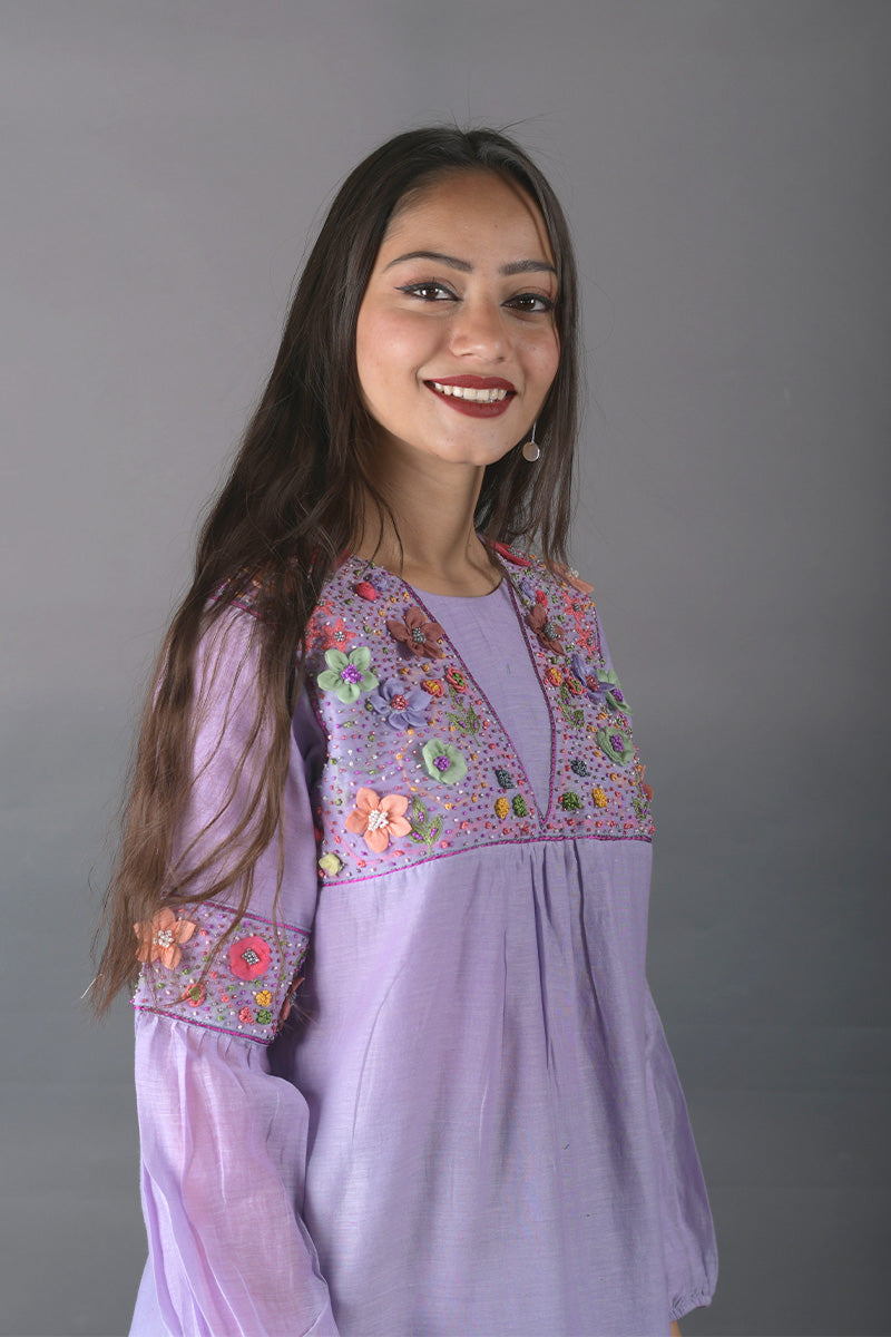 Lavender Suit Cotton Kurta Set by Chinaya Banaras