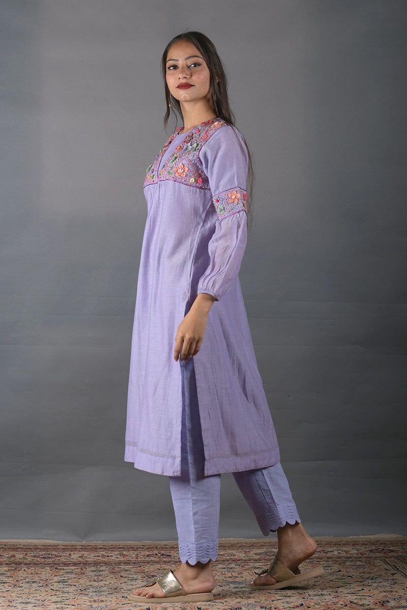 Lavender Suit Cotton Kurta Set by Chinaya Banaras