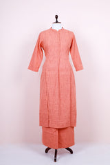 Peach Stripe Woven Cotton Kurta Set By Chinaya Banaras 