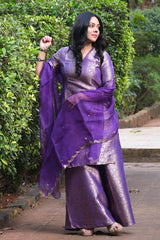 Purple Woven Banarasi Silk Sharara Suit Set at Chinaya Banaras