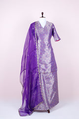 Ratnika Vyas In Deep Purple Woven Banarasi Silk Suit Set - Chinaya Banaras