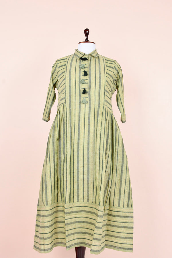 Castleton Green Striped Woven Cotton Dress  By Chinaya Banaras 