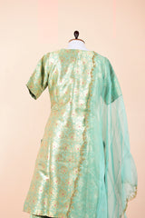 Turquoise Blue Handwoven  Banarasi Silk Suit Set