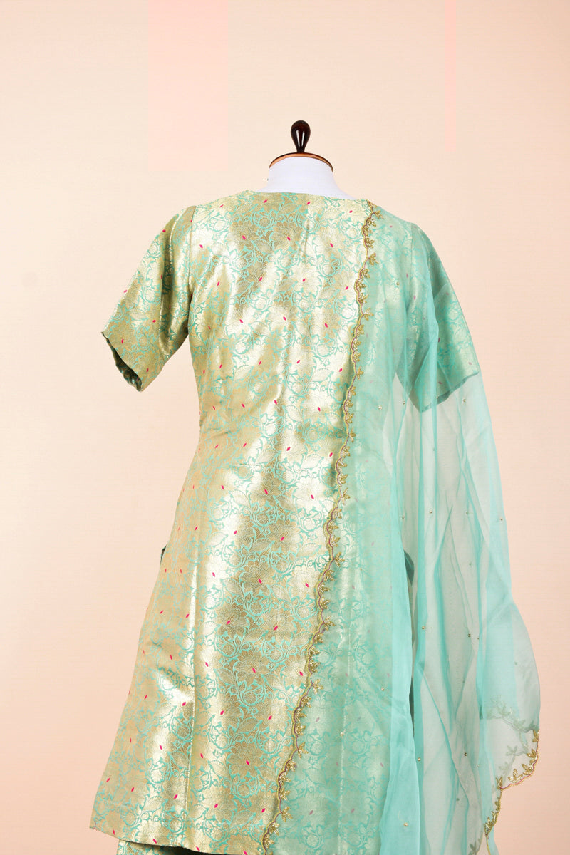 Turquoise Blue Handwoven  Banarasi Silk Suit Set