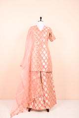 Baby Pink Handwoven Banarasi Silk Suit Set By Chinaya Banaras