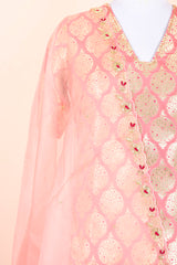 Baby Pink Handwoven Banarasi Silk Suit Set - Chinaya Banaras