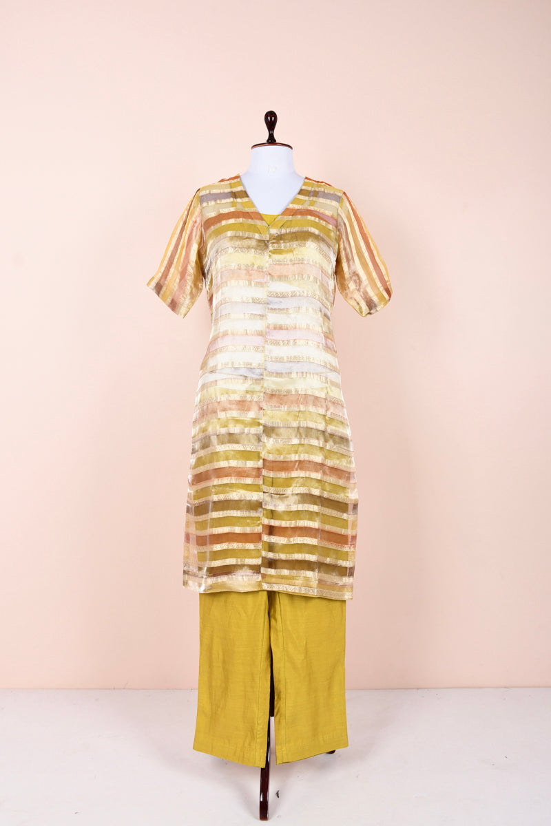 Daffodil Yellow Rangkat Tissue Silk Kurta Set  By Chinaya Banaras 