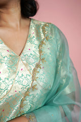 Turquoise Blue Handwoven  Banarasi Silk Suit Set